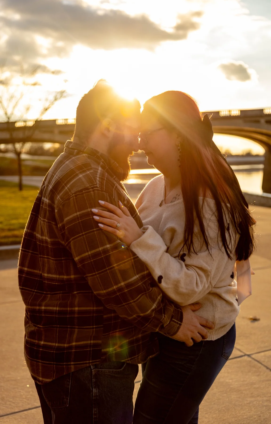 Engaged couple at golden hour